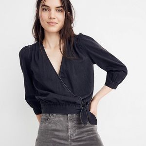 NWT Madewell Wrap Top in Black Denim